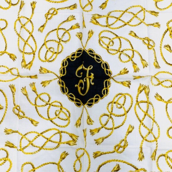 New T FIGARO Paris (Big Series) Mini Scarf Cotton/Slk 22" White Black Yellow(81) - Picture 6 of 7